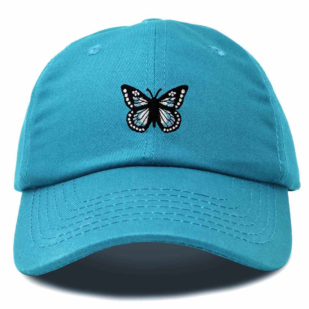 Dalix Butterfly Embroidered Cap Cotton Baseball Hat Garden Womens in Teal