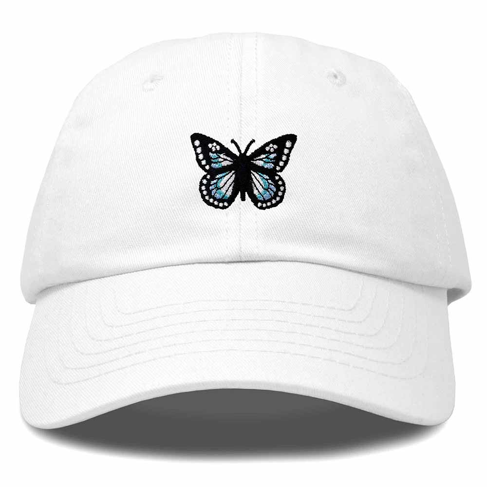 Dalix Butterfly Embroidered Cap Cotton Baseball Hat Garden Womens in White