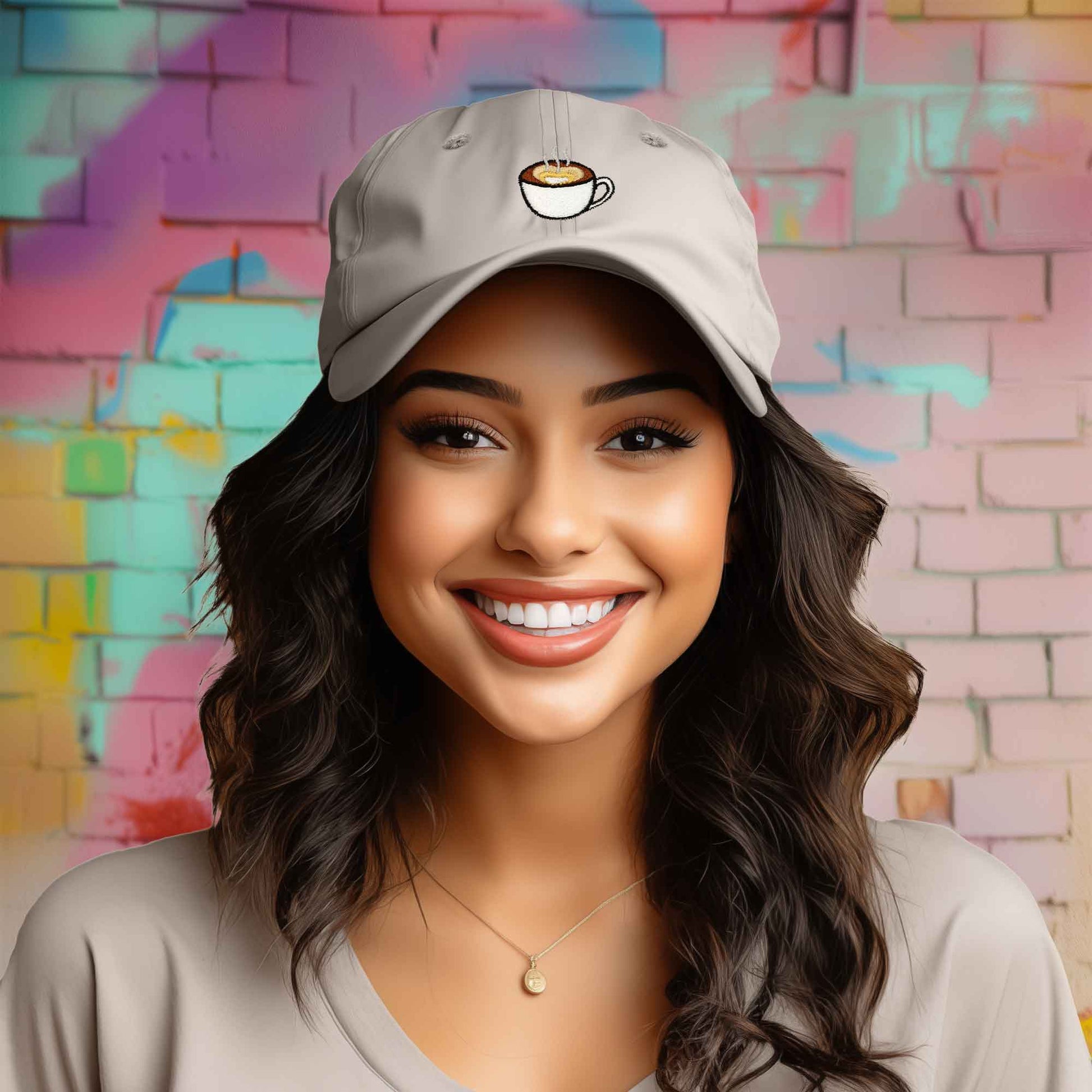 Dalix Cappuccino Embroidered Coffee Brew Cotton Dad Hat Baseball Cap Womens