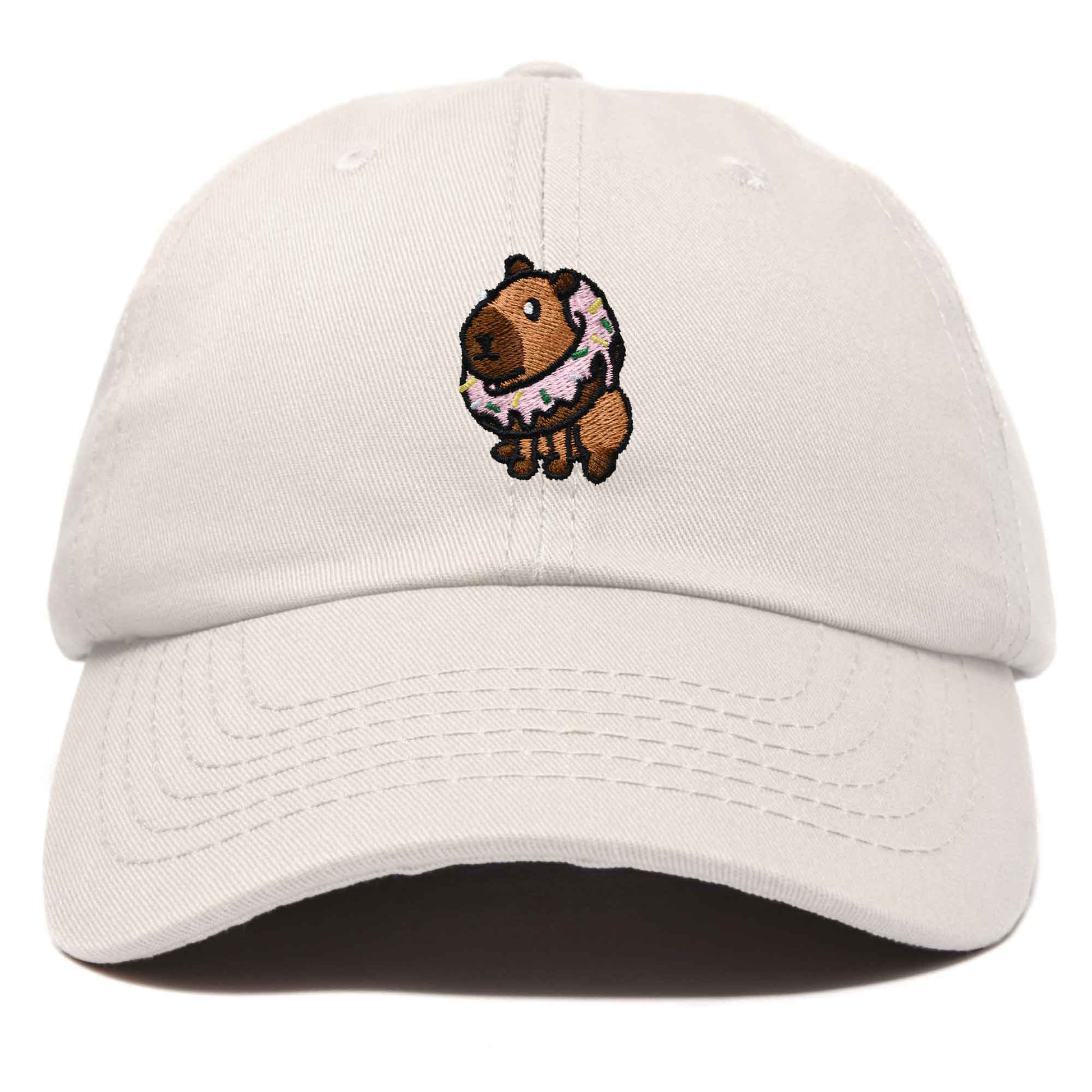 Dalix Capybara Donut Cap Embroidered Dad Baseball Hat Cotton Adjustable Womens in Beige