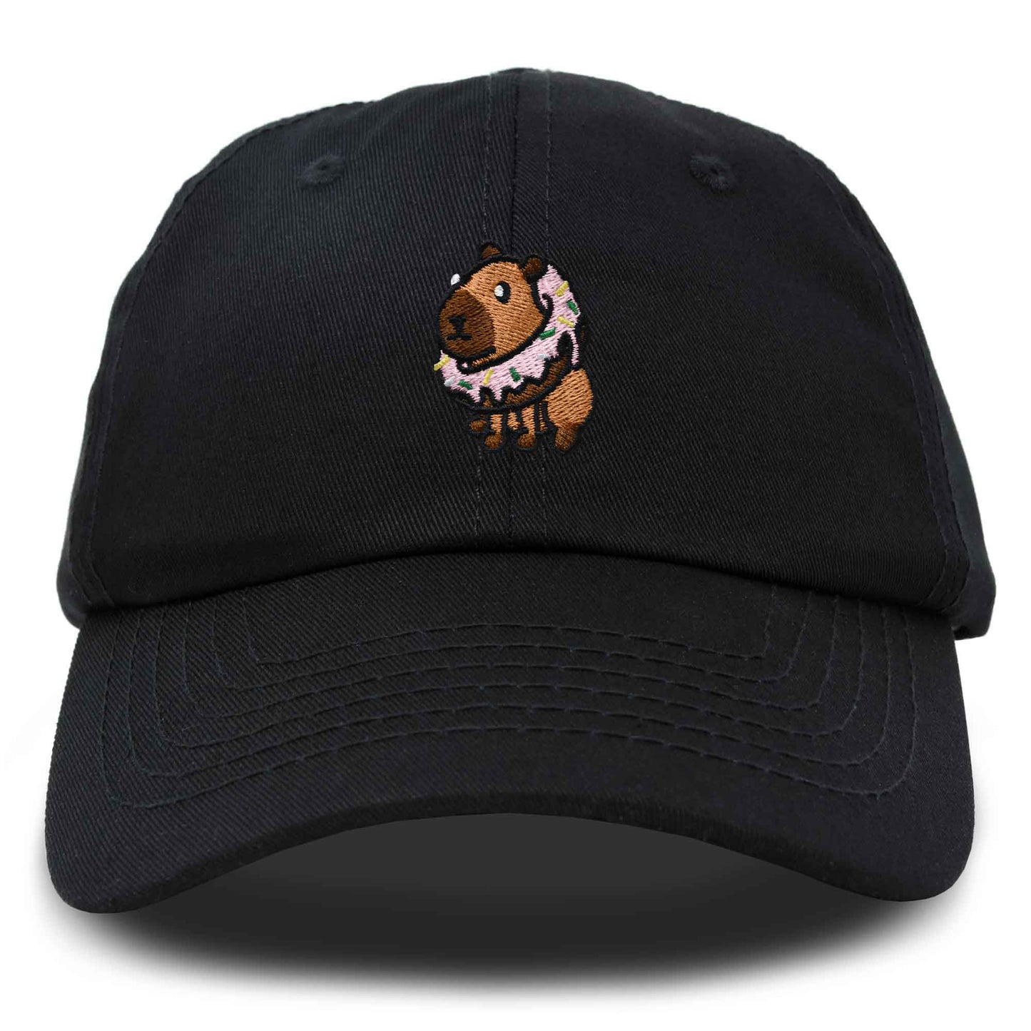 Dalix Capybara Donut Cap Embroidered Dad Baseball Hat Cotton Adjustable Womens in Black