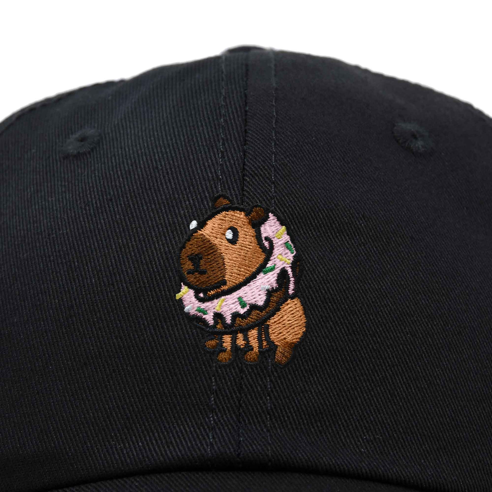 Dalix Capybara Donut Cap Embroidered Dad Baseball Hat Cotton Adjustable Womens in Black