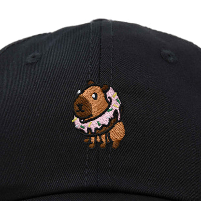 Dalix Capybara Donut Cap Embroidered Dad Baseball Hat Cotton Adjustable Womens in Black