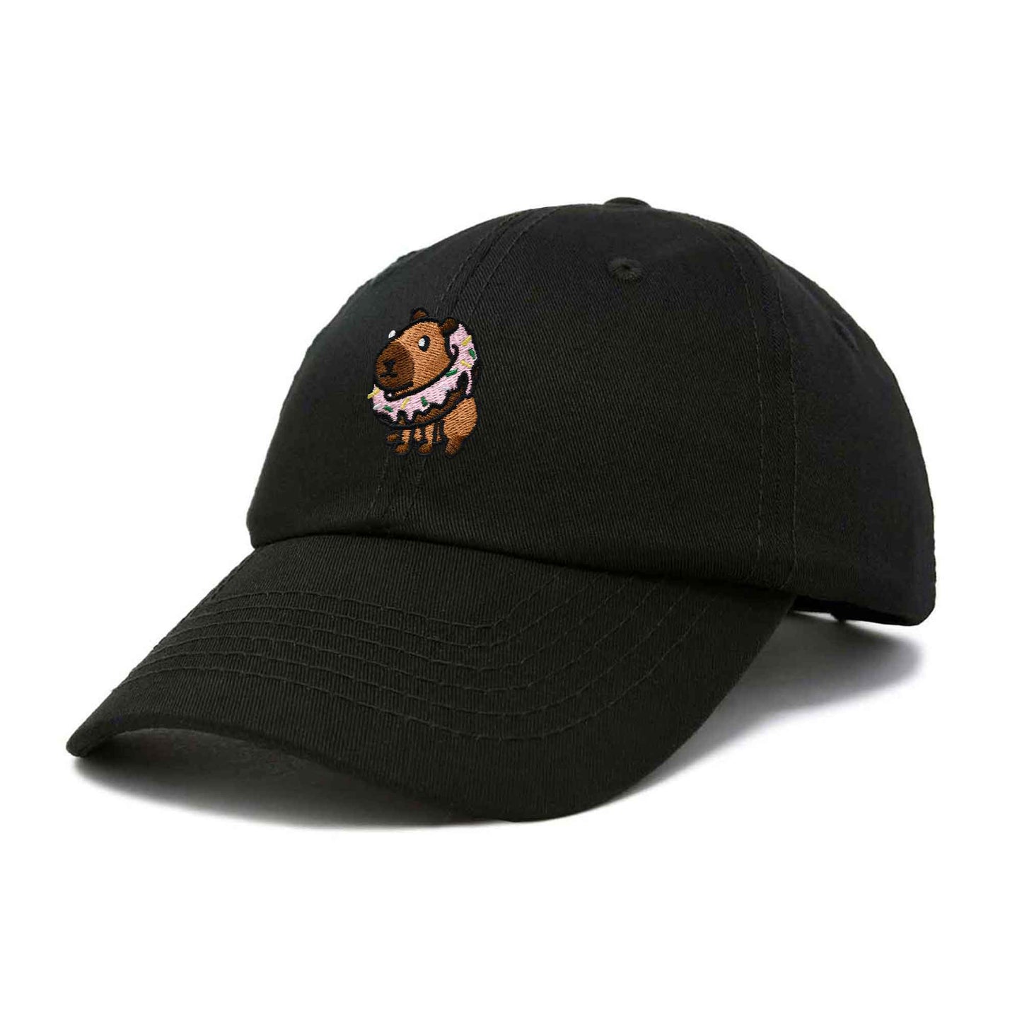 Dalix Capybara Donut Cap Embroidered Dad Baseball Hat Cotton Adjustable Womens in Black