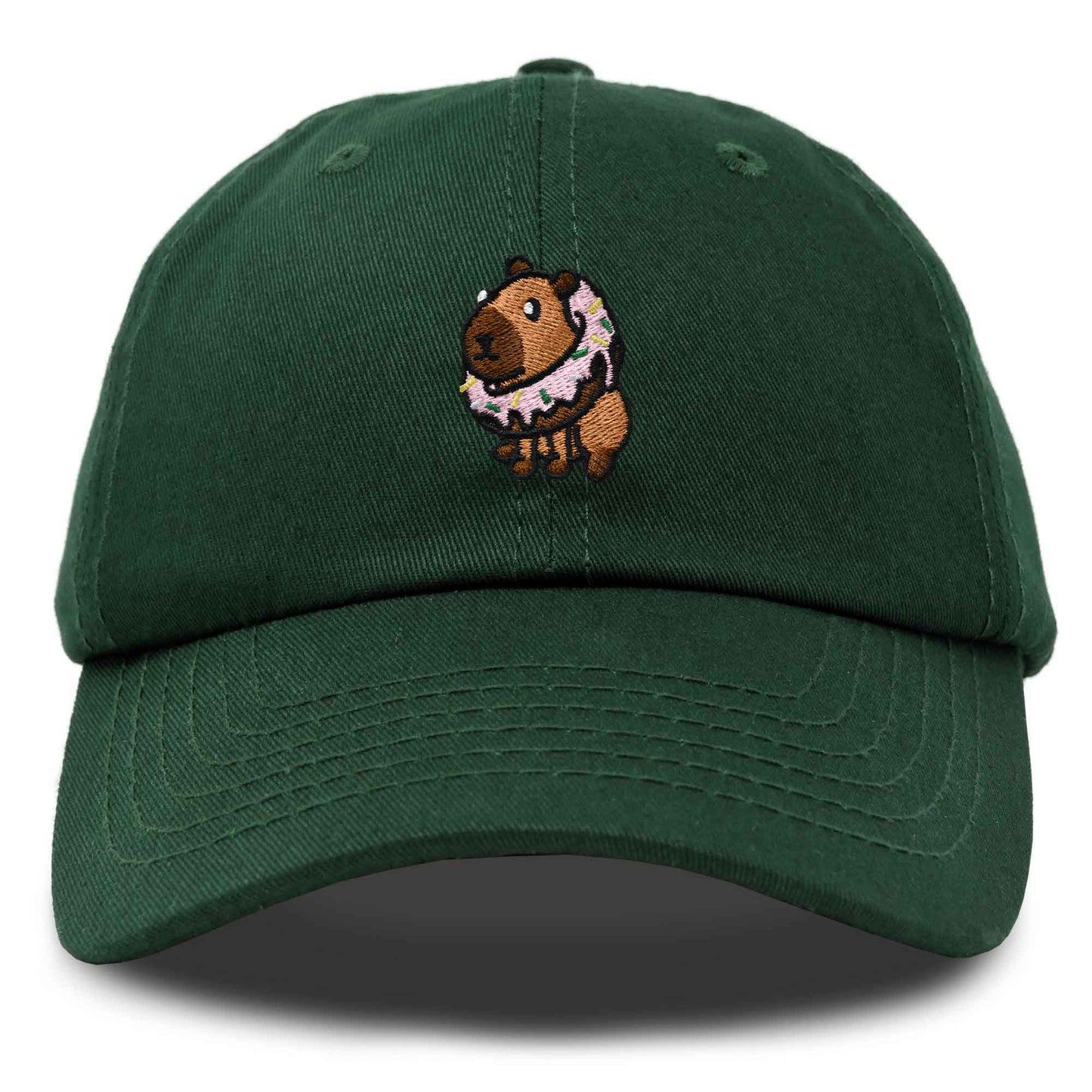 Dalix Capybara Donut Cap Embroidered Dad Baseball Hat Cotton Adjustable Womens in Dark Green