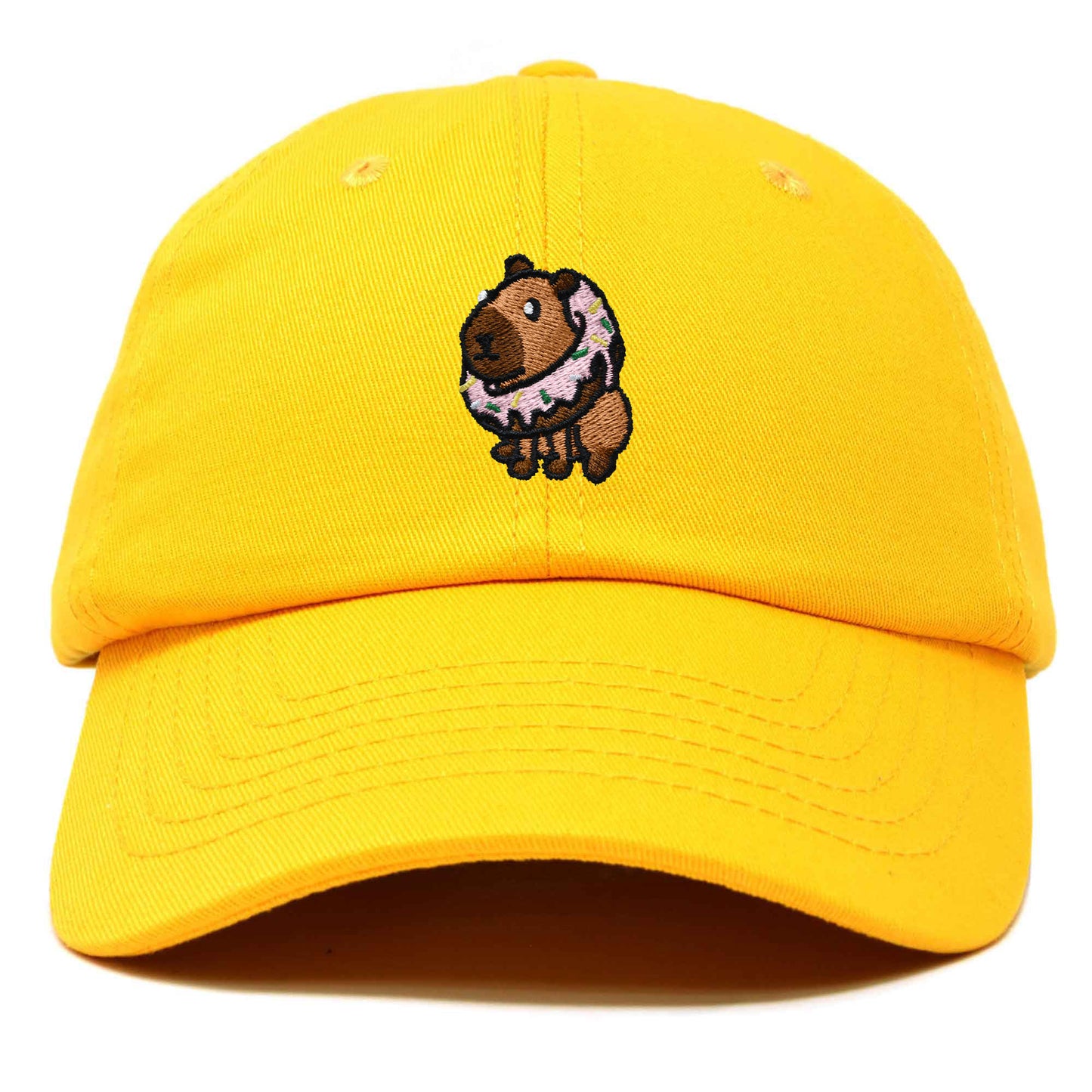 Dalix Capybara Donut Cap Embroidered Dad Baseball Hat Cotton Adjustable Womens in Gold