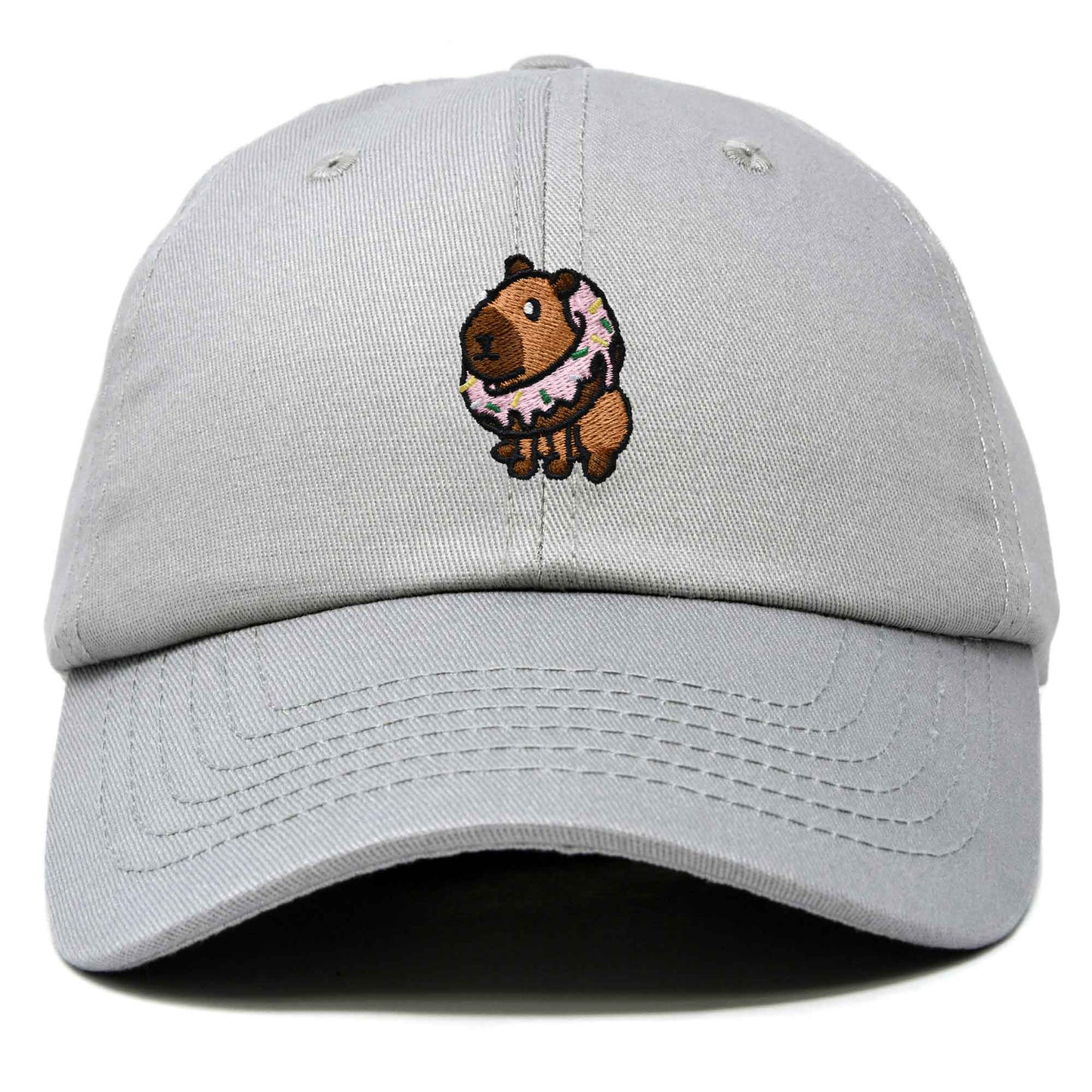 Dalix Capybara Donut Cap Embroidered Dad Baseball Hat Cotton Adjustable Womens in Gray