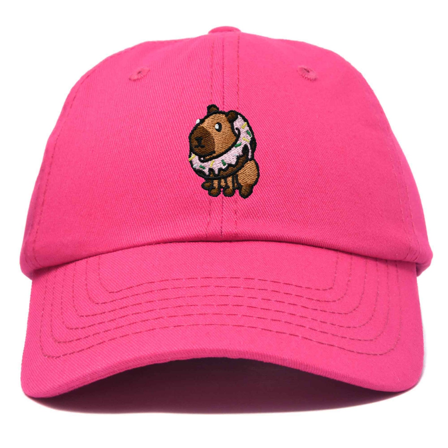 Dalix Capybara Donut Cap Embroidered Dad Baseball Hat Cotton Adjustable Womens in Hot Pink