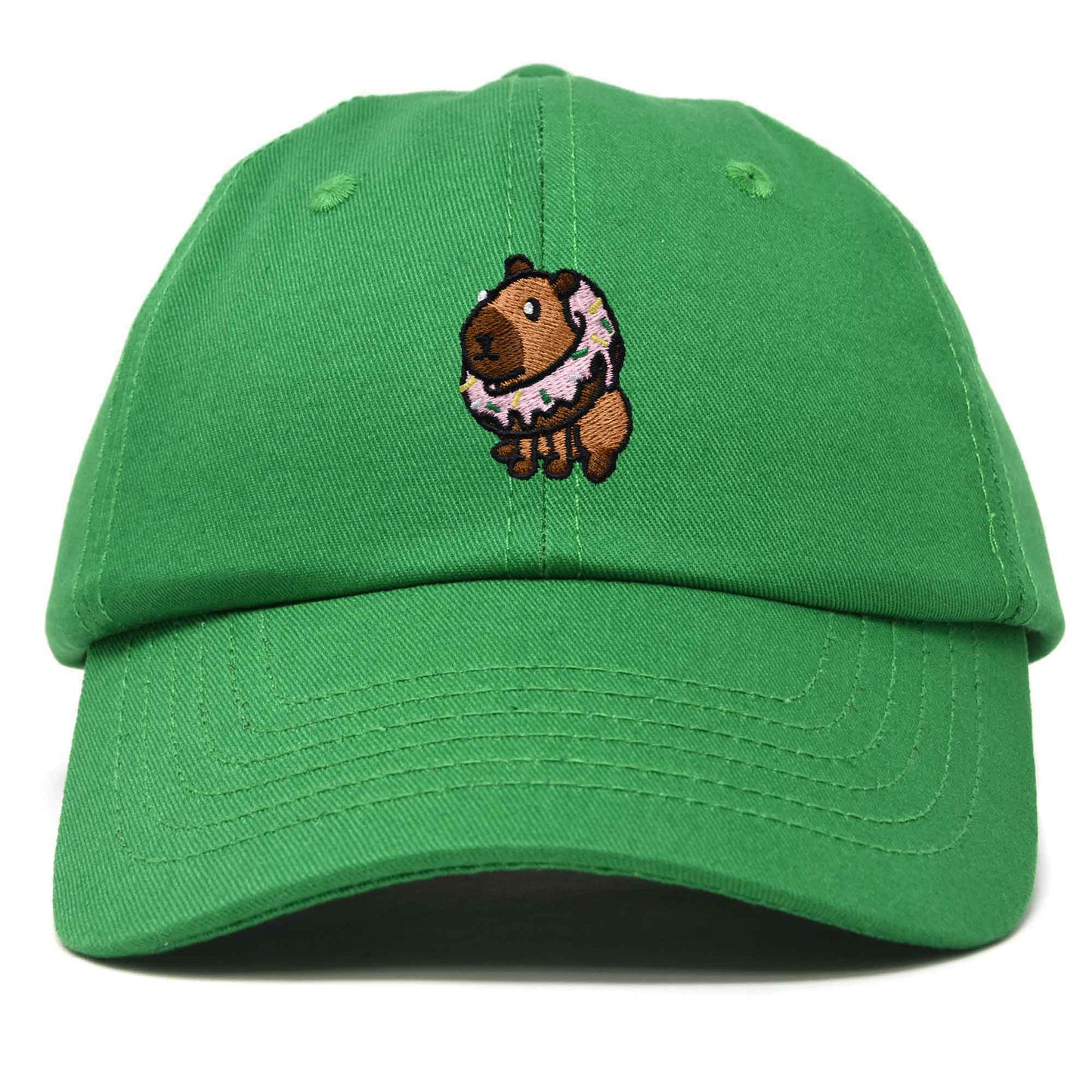 Dalix Capybara Donut Cap Embroidered Dad Baseball Hat Cotton Adjustable Womens in Kelly Green