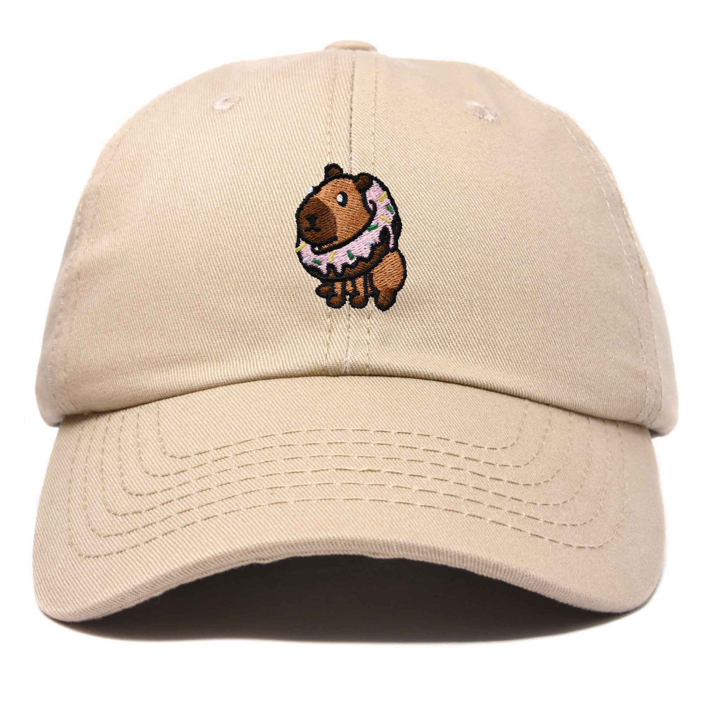 Dalix Capybara Donut Cap Embroidered Dad Baseball Hat Cotton Adjustable Womens in Khaki