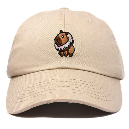 Dalix Capybara Donut Cap Embroidered Dad Baseball Hat Cotton Adjustable Womens in Khaki