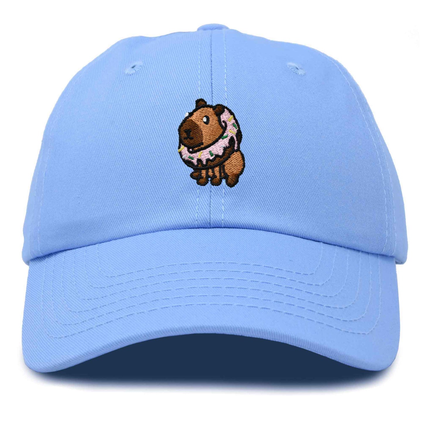 Dalix Capybara Donut Cap Embroidered Dad Baseball Hat Cotton Adjustable Womens in Light Blue