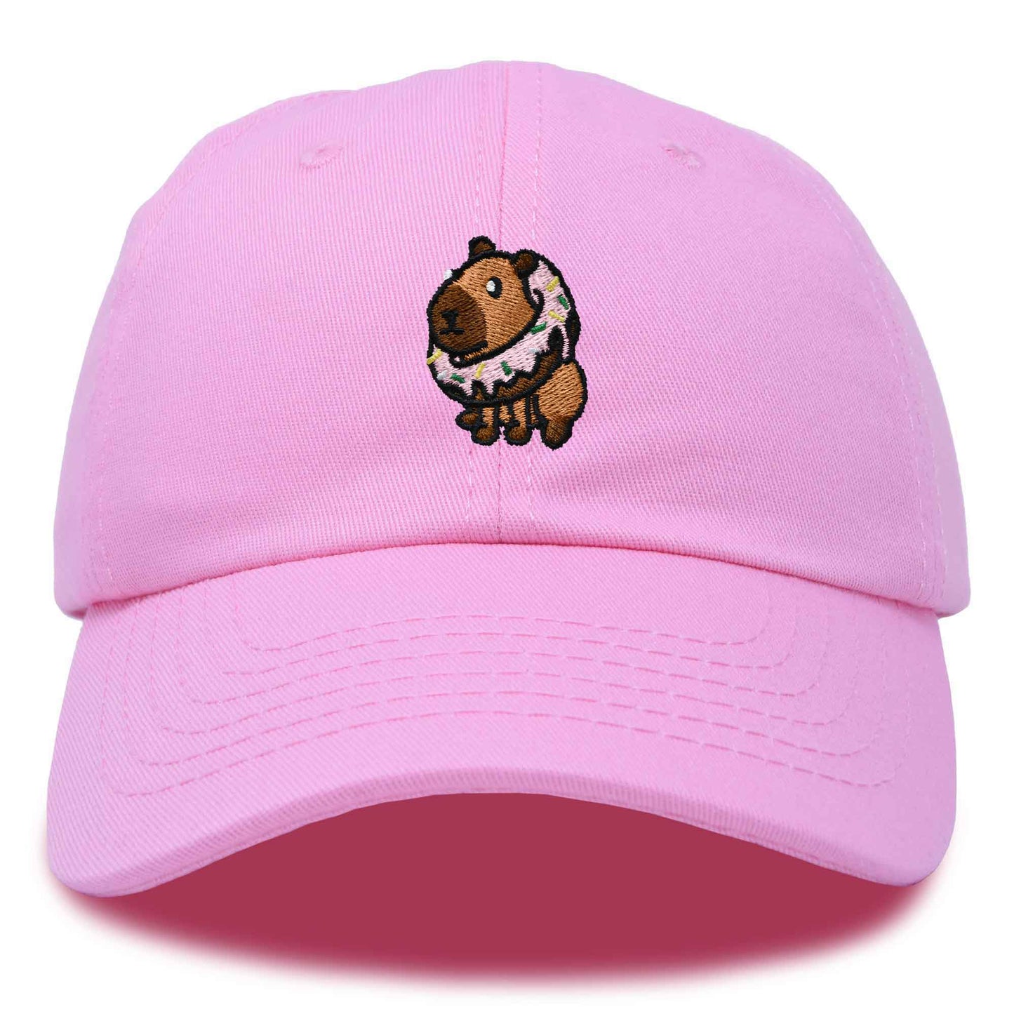 Dalix Capybara Donut Cap Embroidered Dad Baseball Hat Cotton Adjustable Womens in Light Pink