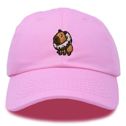 Dalix Capybara Donut Cap Embroidered Dad Baseball Hat Cotton Adjustable Womens in Light Pink