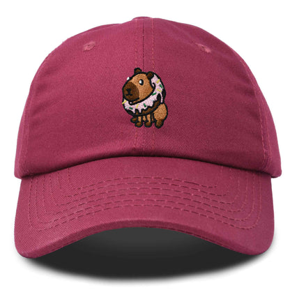 Dalix Capybara Donut Cap Embroidered Dad Baseball Hat Cotton Adjustable Womens in Maroon