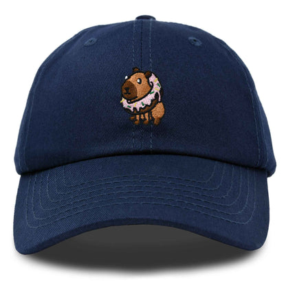 Dalix Capybara Donut Cap Embroidered Dad Baseball Hat Cotton Adjustable Womens in Navy Blue