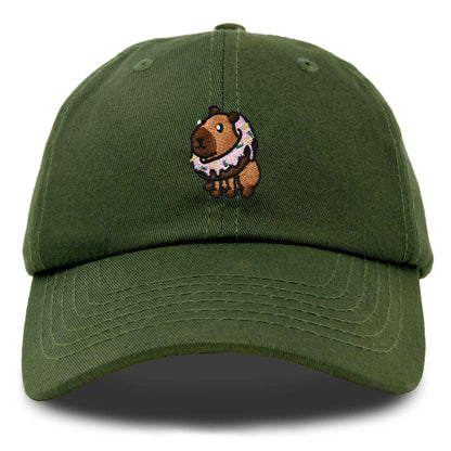 Dalix Capybara Donut Cap Embroidered Dad Baseball Hat Cotton Adjustable Womens in Olive