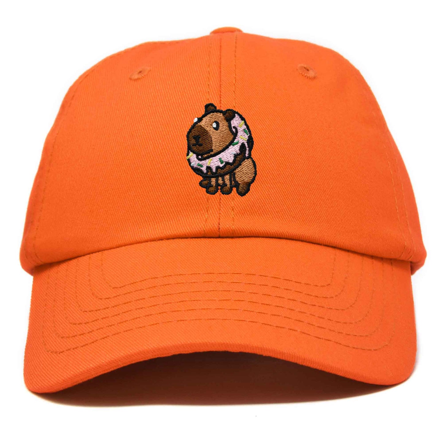 Dalix Capybara Donut Cap Embroidered Dad Baseball Hat Cotton Adjustable Womens in Orange