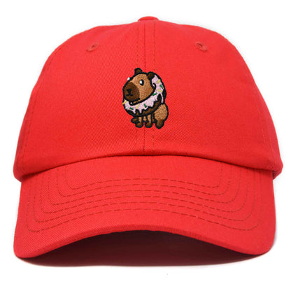 Dalix Capybara Donut Cap Embroidered Dad Baseball Hat Cotton Adjustable Womens in Red