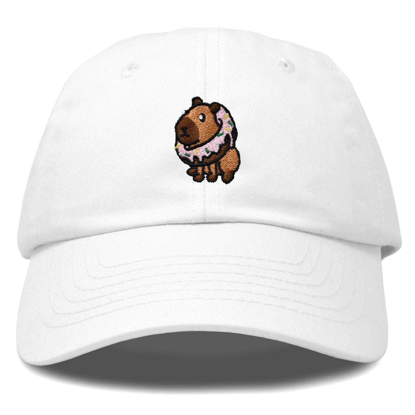 Dalix Capybara Donut Cap Embroidered Dad Baseball Hat Cotton Adjustable Womens in White