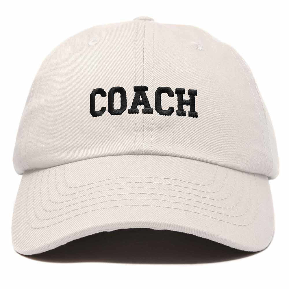 Dalix Coach Embroidered Sports League Baseball Cap Adjustable Dad Hat Mens in Beige