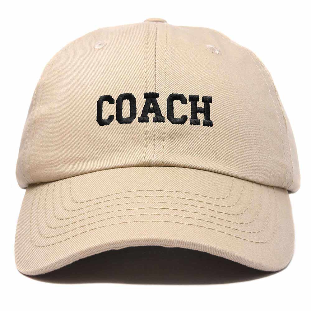 Dalix Coach Embroidered Sports League Baseball Cap Adjustable Dad Hat Mens in Khaki