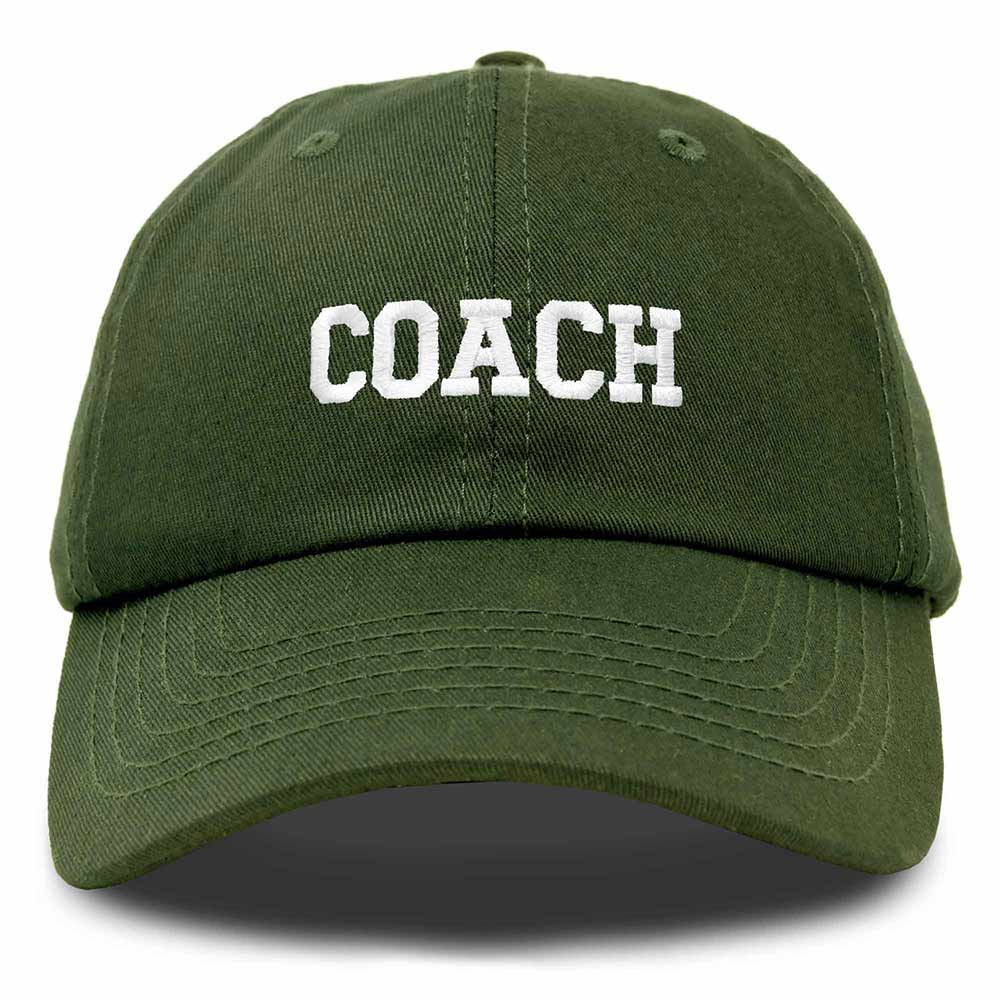 Dalix Coach Embroidered Sports League Baseball Cap Adjustable Dad Hat Mens in Olive