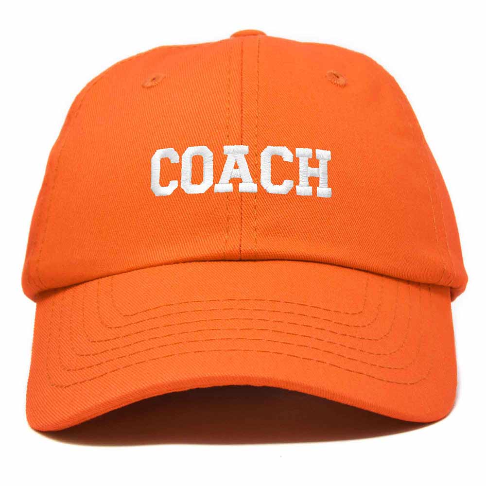 Dalix Coach Embroidered Sports League Baseball Cap Adjustable Dad Hat Mens in Orange