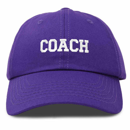 Dalix Coach Embroidered Sports League Baseball Cap Adjustable Dad Hat Mens in Purple