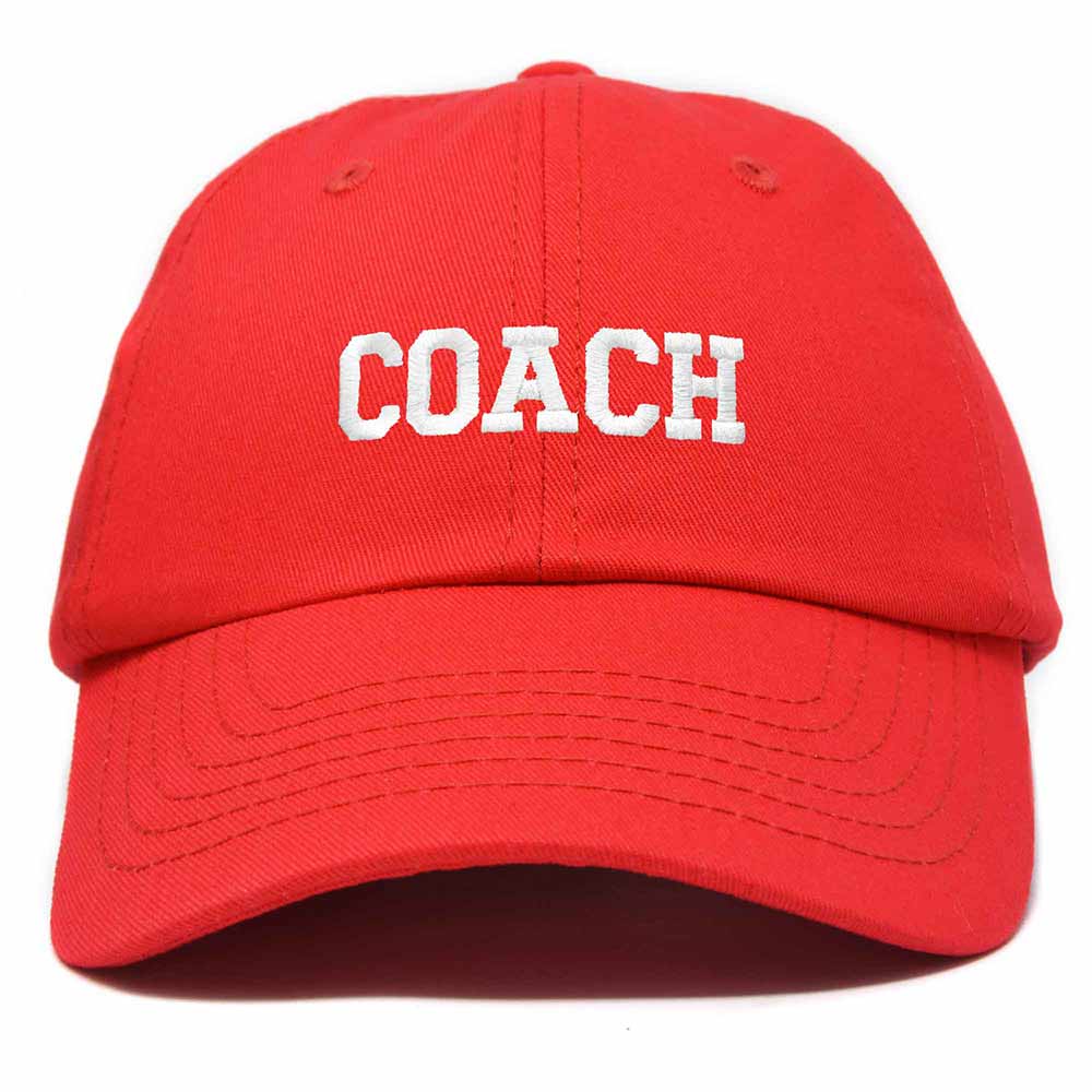 Dalix Coach Embroidered Sports League Baseball Cap Adjustable Dad Hat Mens in Red