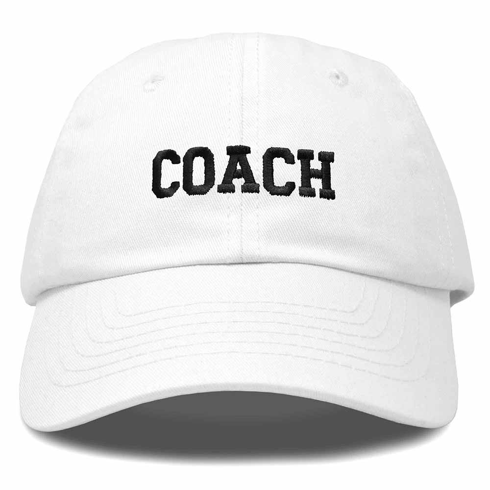 Dalix Coach Embroidered Sports League Baseball Cap Adjustable Dad Hat Mens in White