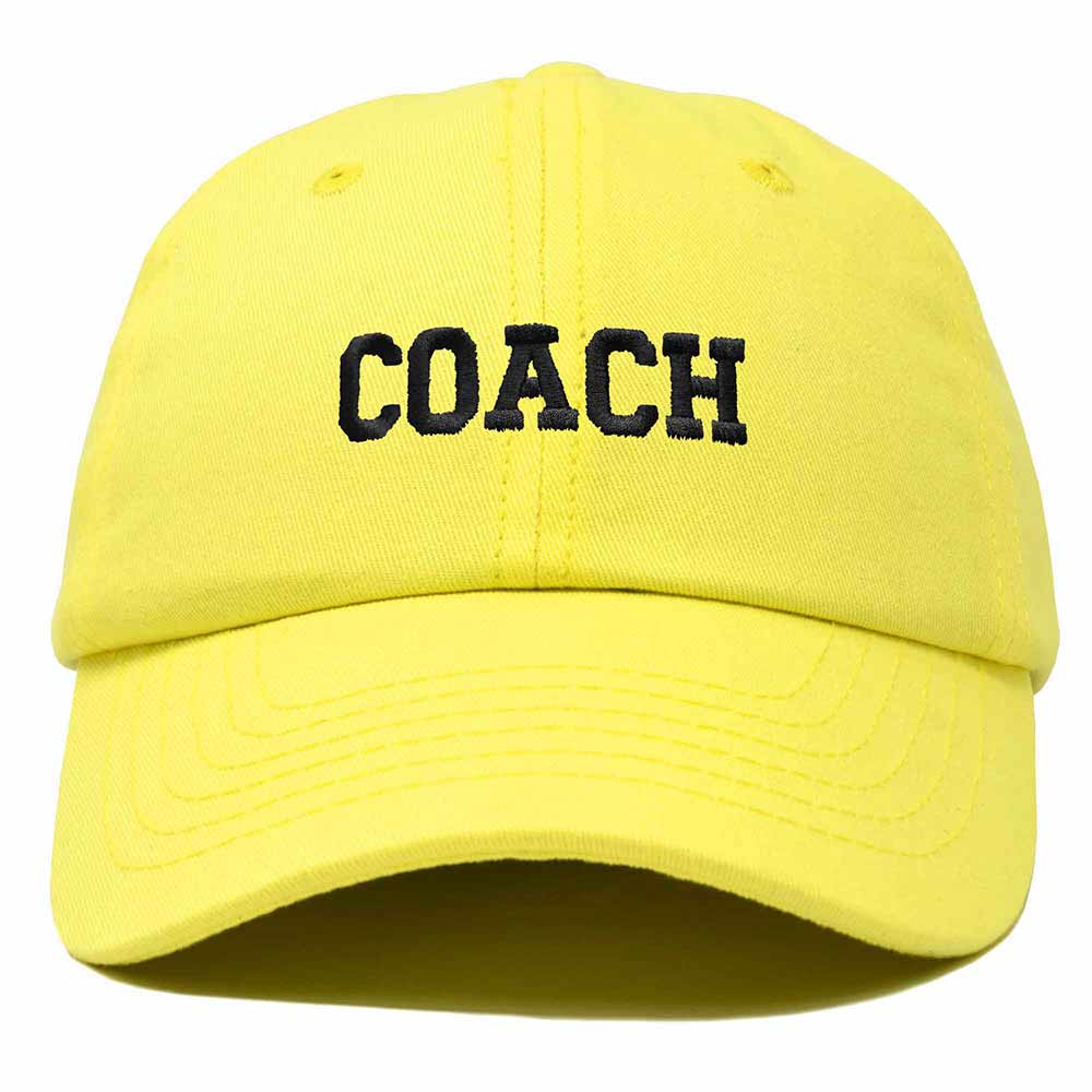 Dalix Coach Embroidered Sports League Baseball Cap Adjustable Dad Hat Mens in Yellow