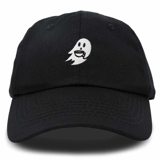 Dalix Spooke-a-Latte Ghost Cap Embroidered Coffee Cotton Baseball Hat Mens Womens in Black