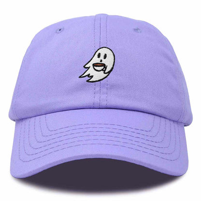 Dalix Spooke-a-Latte Ghost Cap Embroidered Coffee Cotton Baseball Hat Mens Womens in Lavender