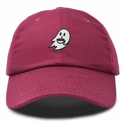 Dalix Spooke-a-Latte Ghost Cap Embroidered Coffee Cotton Baseball Hat Mens Womens in Maroon