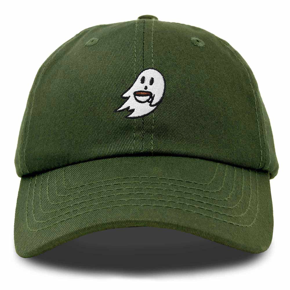 Dalix Spooke-a-Latte Ghost Cap Embroidered Coffee Cotton Baseball Hat Mens Womens in Olive