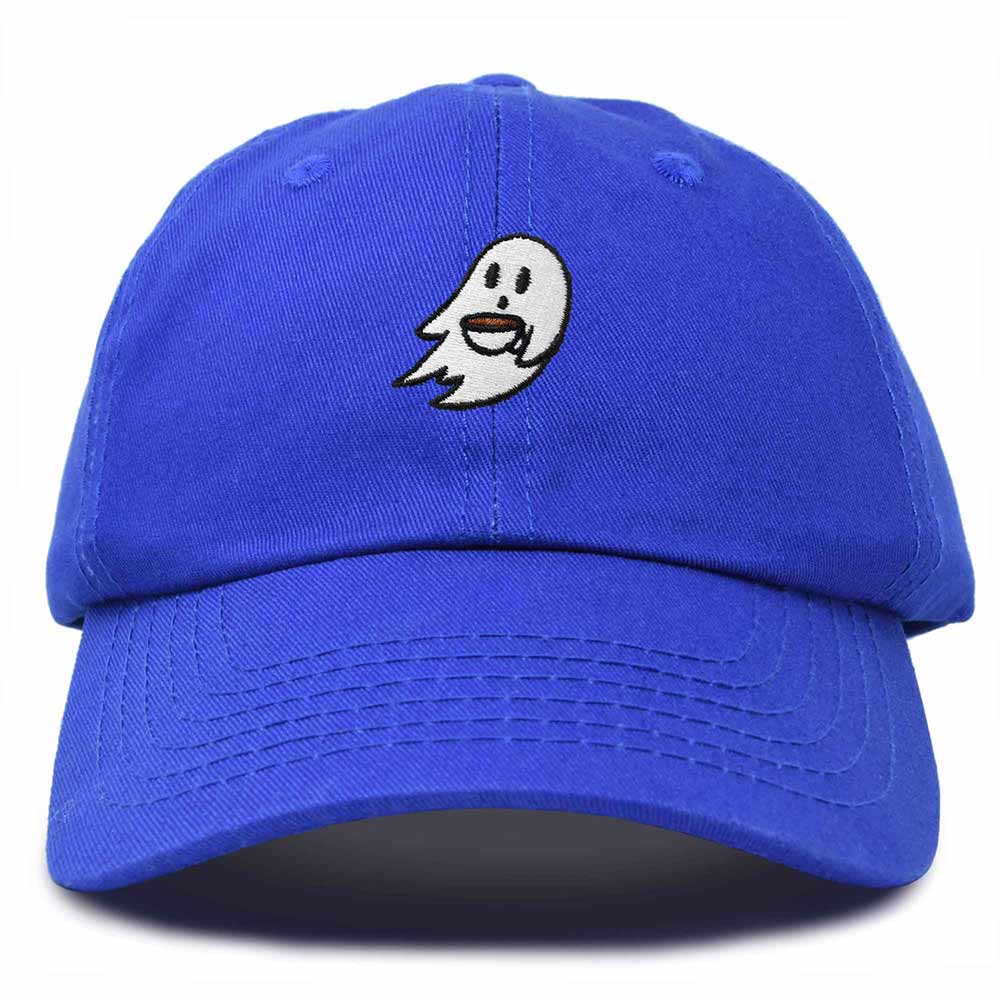 Dalix Spooke-a-Latte Ghost Cap Embroidered Coffee Cotton Baseball Hat Mens Womens in Royal Blue