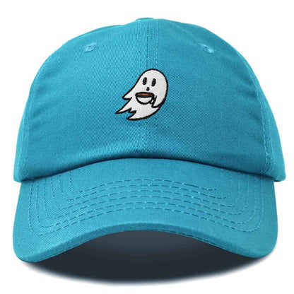 Dalix Spooke-a-Latte Ghost Cap Embroidered Coffee Cotton Baseball Hat Mens Womens in Teal