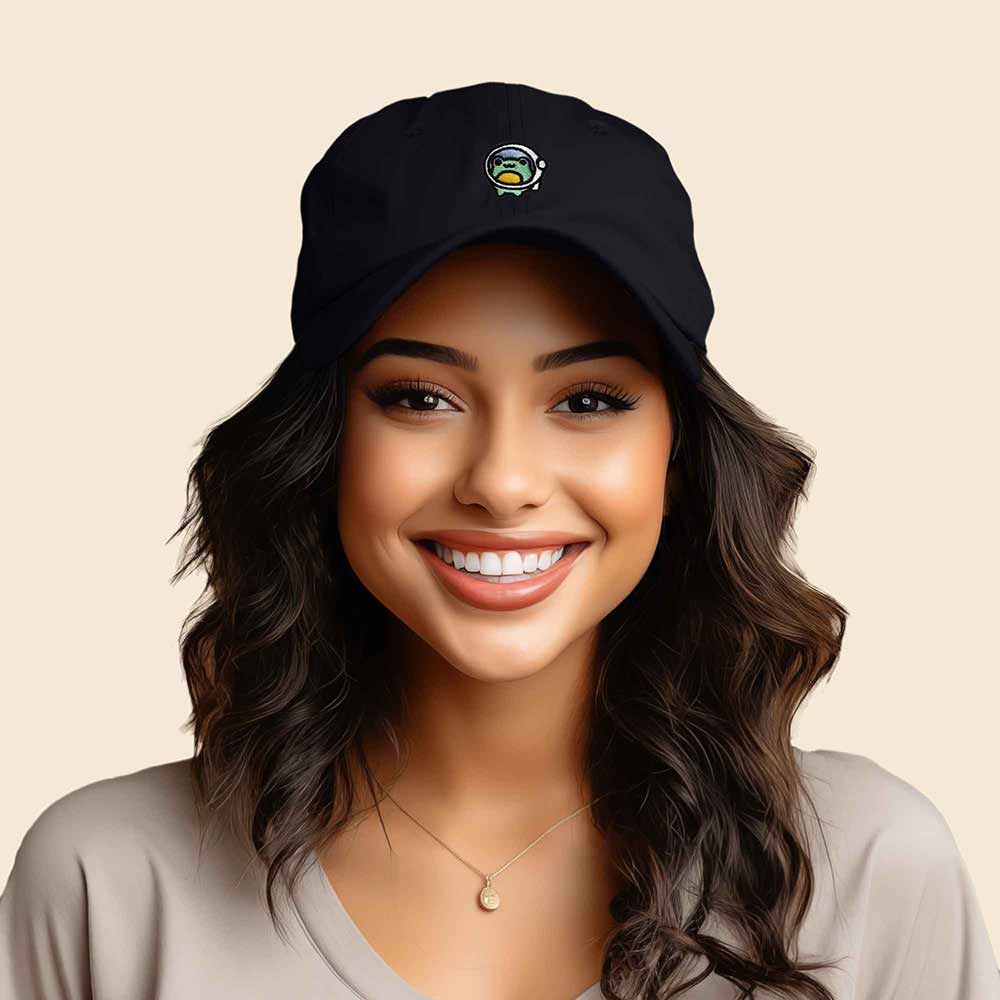 Dalix Cosmic Frog Embroidered Womens Cotton Dad Hat Baseball Cap Adjustable in Black