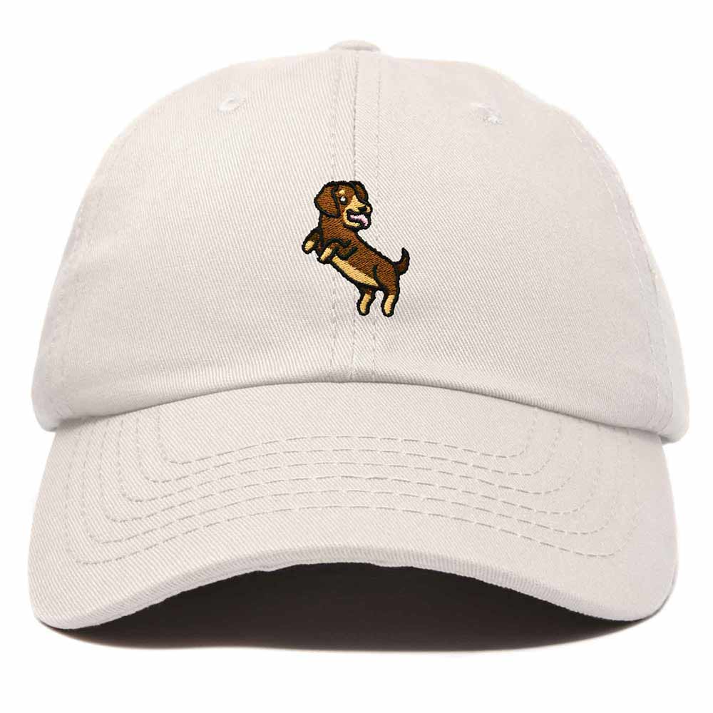 Dalix Dachshund Embroidered Cotton Dad Hat Casual Adjustable Baseball Cap for Dog Lovers Womens in Beige