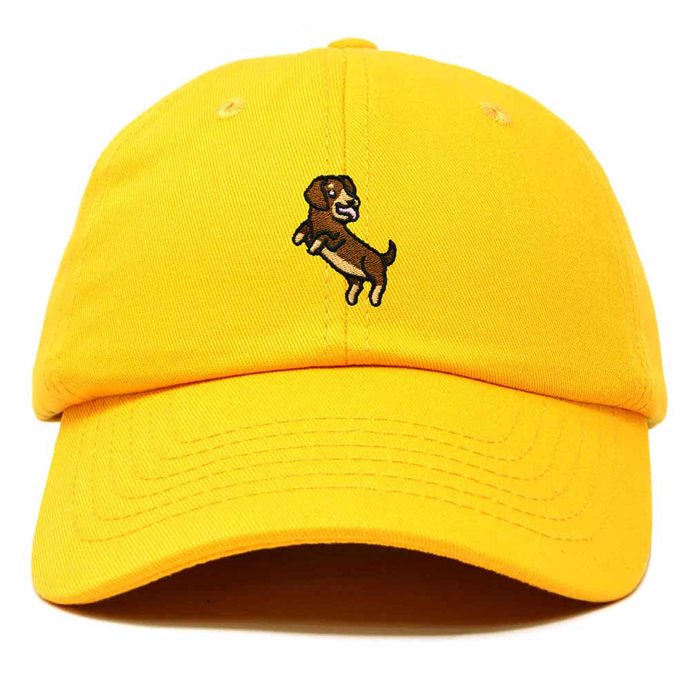 Dalix Dachshund Embroidered Cotton Dad Hat Casual Adjustable Baseball Cap for Dog Lovers Womens in Gold