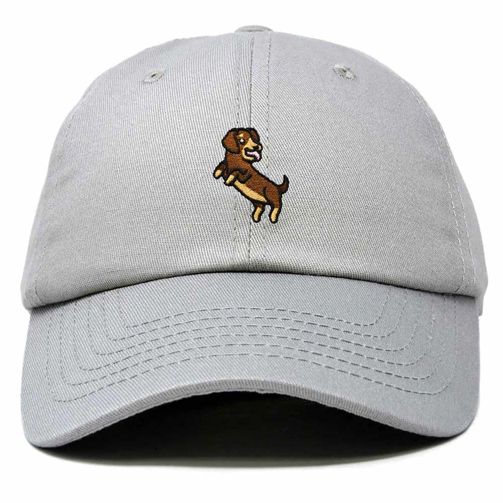 Dalix Dachshund Embroidered Cotton Dad Hat Casual Adjustable Baseball Cap for Dog Lovers Womens in Gray