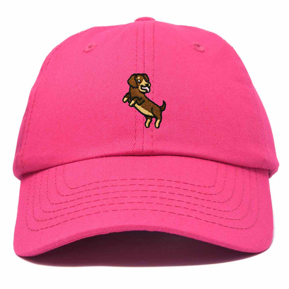 Dalix Dachshund Embroidered Cotton Dad Hat Casual Adjustable Baseball Cap for Dog Lovers Womens in Hot Pink