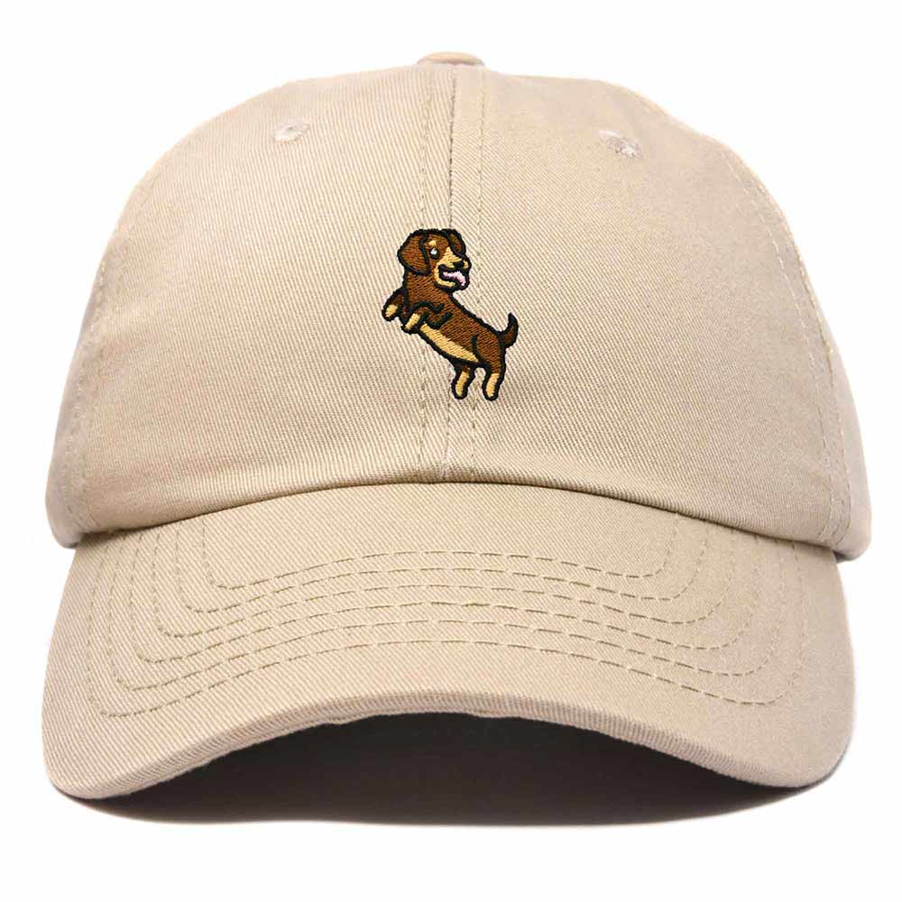 Dalix Dachshund Embroidered Cotton Dad Hat Casual Adjustable Baseball Cap for Dog Lovers Womens in Khaki