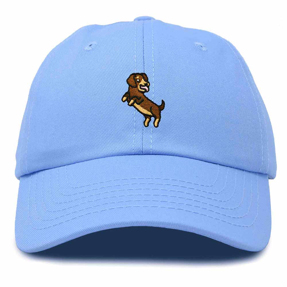 Dalix Dachshund Embroidered Cotton Dad Hat Casual Adjustable Baseball Cap for Dog Lovers Womens in Light Blue