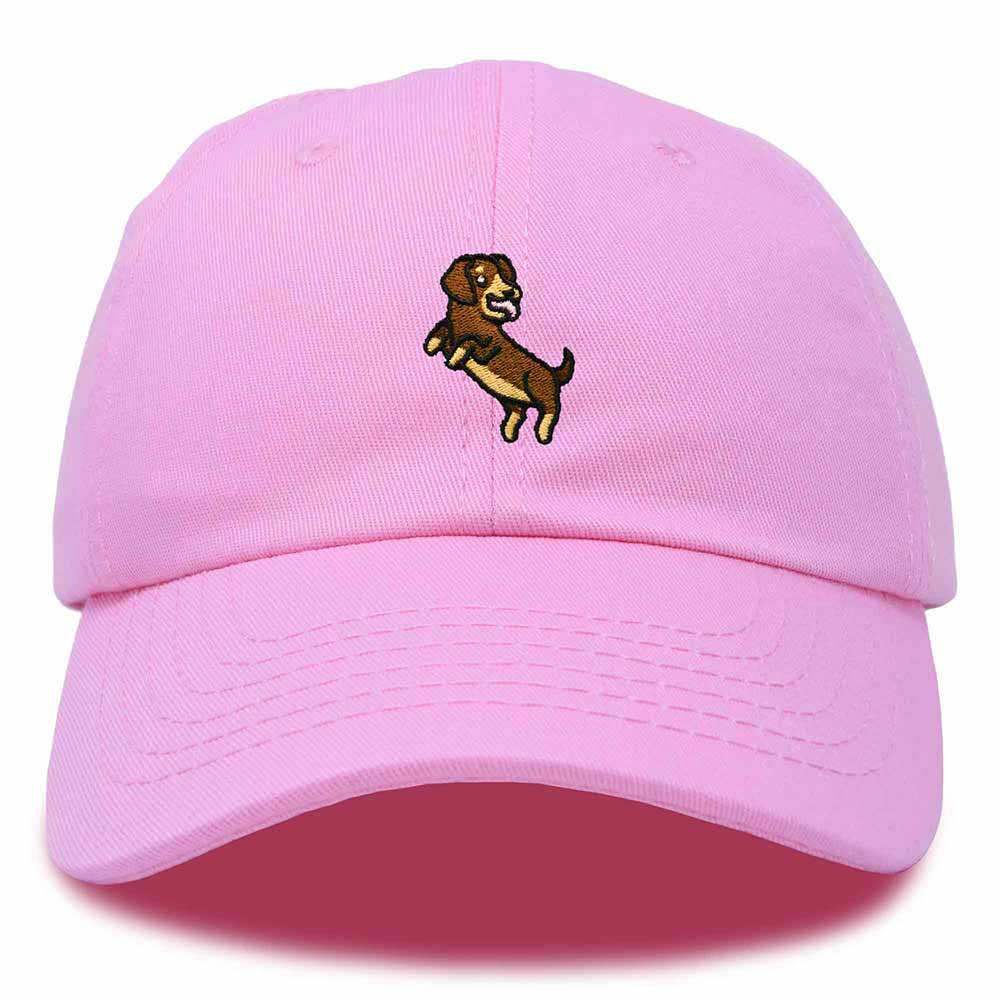 Dalix Dachshund Embroidered Cotton Dad Hat Casual Adjustable Baseball Cap for Dog Lovers Womens in Light Pink