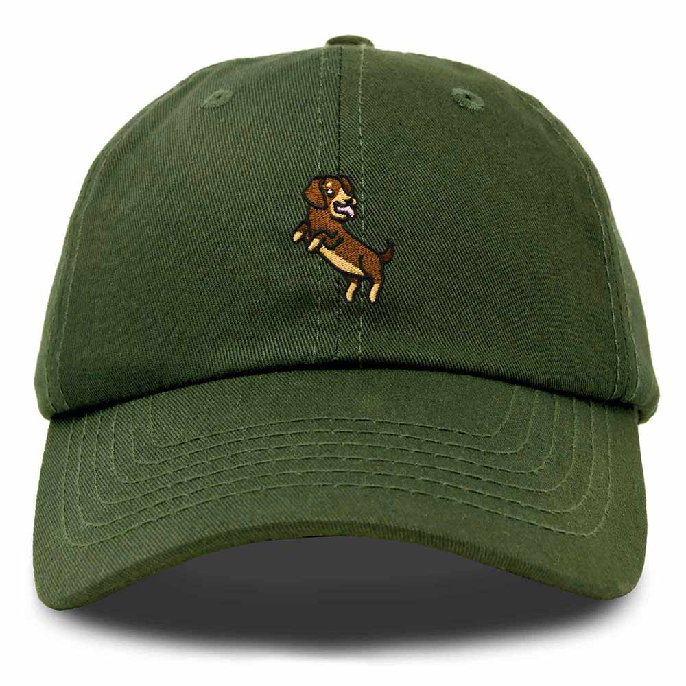 Dalix Dachshund Embroidered Cotton Dad Hat Casual Adjustable Baseball Cap for Dog Lovers Womens in Olive