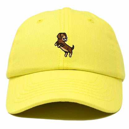 Dalix Dachshund Embroidered Cotton Dad Hat Casual Adjustable Baseball Cap for Dog Lovers Womens in Yellow