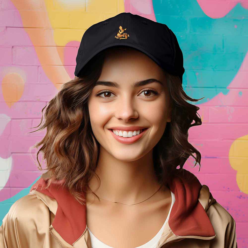 Dalix Fawn Embroidered Cotton Dad Hat Deer Adjustable Casual Baseball Cap Nature Womens in Black