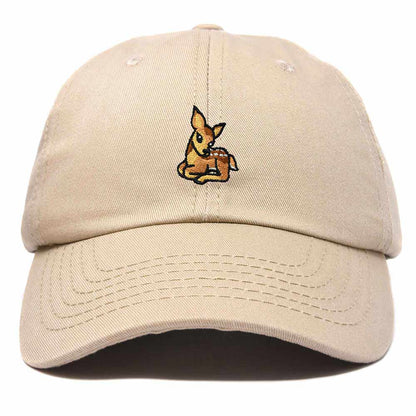 Dalix Fawn Embroidered Cotton Dad Hat Deer Adjustable Casual Baseball Cap Nature Womens in Khaki